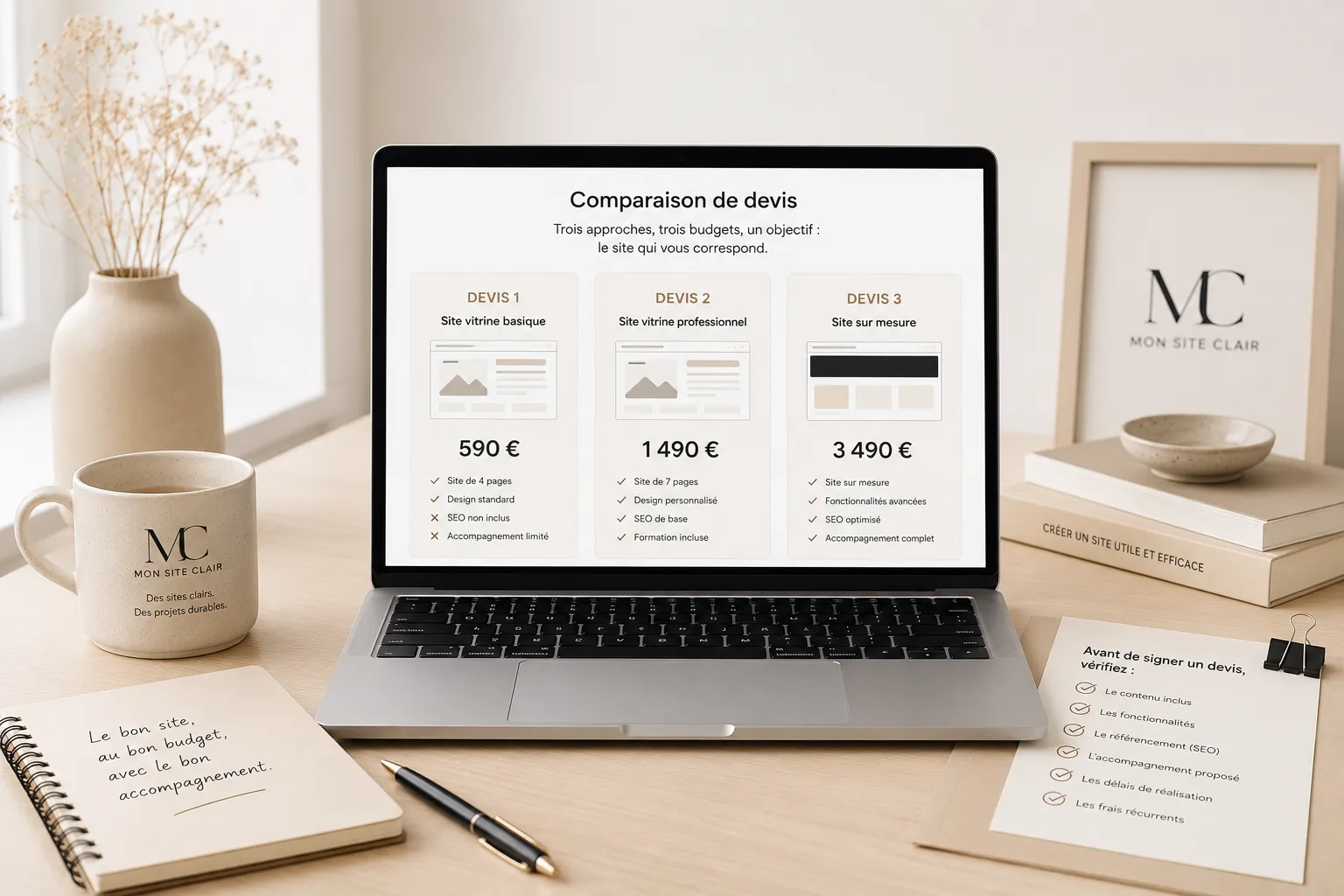 Illustration montrant combien coûte la création d'un site internet grâce à une comparaison de plusieurs devis professionnels.