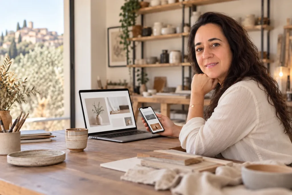 Site internet pour petite entreprise présenté sur ordinateur et téléphone
